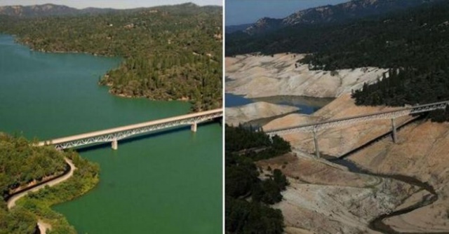 California'da bulunan Oroville Gölü'ne ait bu karelerde soldaki görüntü 2010 Temmuz'a ait, sağdaki görüntü ise 2016 yılına... Sadece 6 yılda bölge bu hale gelmişi.